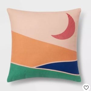 Landscape Embroidered Cotton Square Throw Pillow